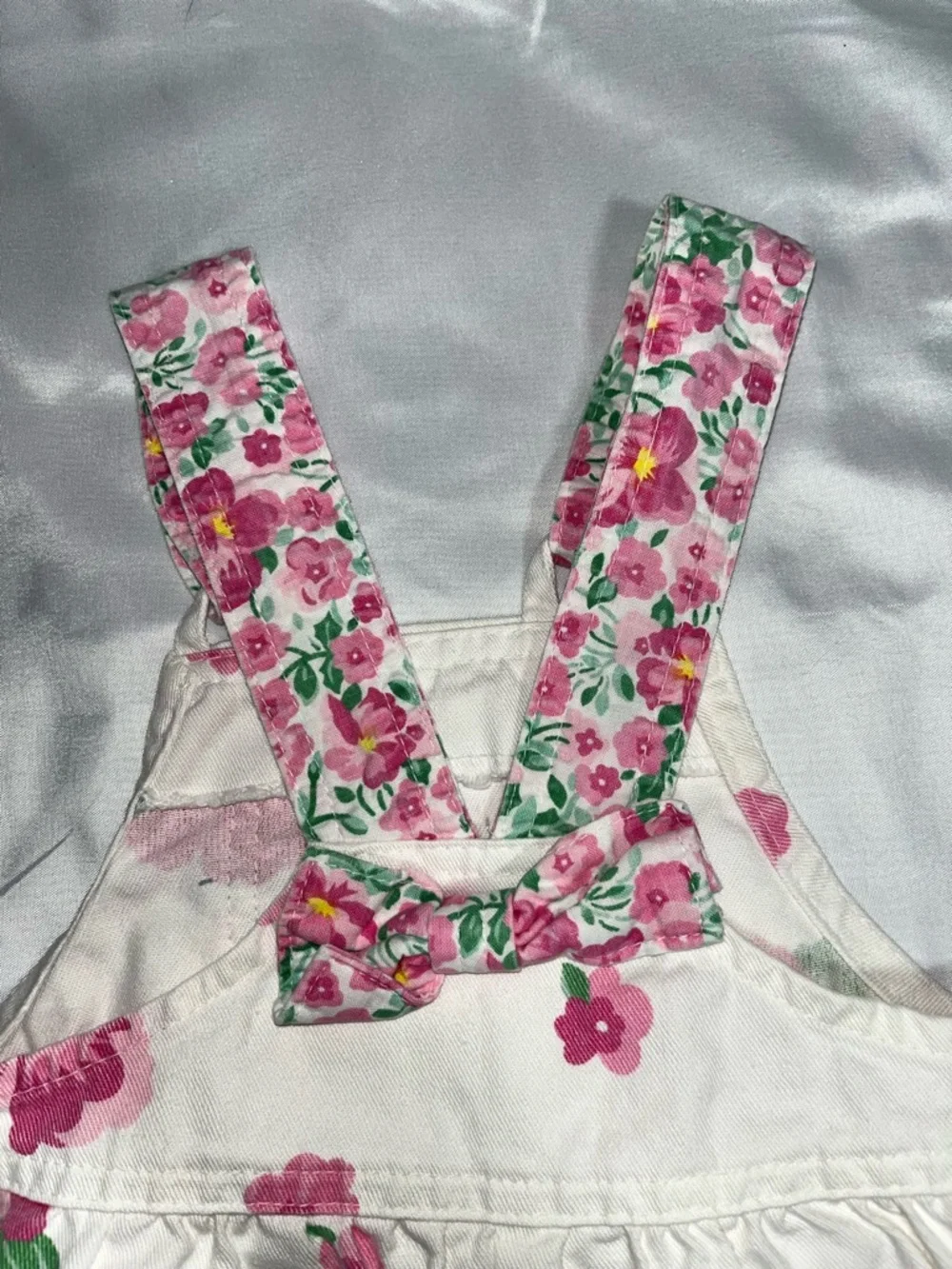 Vintage Oshkosh B’gosh Floral Bubble Romper 3T White Pink Bow Rare